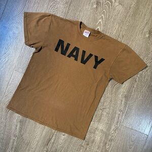 US Navy PT T-Shirt Soffe Men’s Large Made in USA Coyote Brown Military Tee
